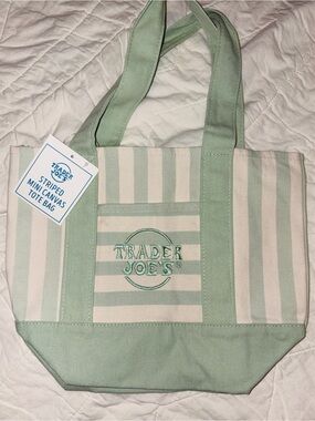 Mint Green Striped Canvas Tote Bag